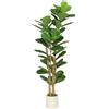 HOMCOM Pianta per Casa di Fico a Foglia di Violino con Rami Orientabili e Vaso Contenitore in PP e Cemento, Pianta Verde in PEVA e Legno, per Interno, Ufficio, Soggiorno, 50x50x150 cm