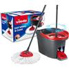 Vileda Easy Wring & Clean Spinning Mop & Secchio Set con pedale | Vileda |3 pezzi manico 130 cm |Mocio per pavimenti con strizzatore rotante | Turbo Refill 100% microfibra mop testa |