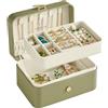 SONGMICS GISELLA Collezione - Scatola Portagioie da Viaggio 2 Livelli, Piccolo Porta Gioielli, Portagioielli Portatile, Accessori Grandi, Idea Regalo, 11,6 x 16 x 7,5 cm, Verde Alloro JBC166C02