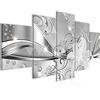 Runa Art - Quadri Fiori Gigli 200 x 100 cm 5 Pezzi XXL Decorazione Murale Design Bianco E Nero 201351c
