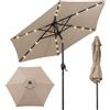 COSTWAY Ombrellone da Giardino 230 cm, Ombrello per Esterni con inclinazione Regolabile, 18 Luci LED, Manovella e Tettuccio Ventilato, Ombrello per Giardino, Cortile, Piscina (Marrone)