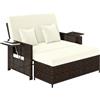 Outsunny Divanetto da Giardino Componibile con Panca, Mobili da Giardino in Rattan Marrone, Set 2 Pezzi Salvaspazio