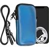 kwmobile Custodia in Neoprene con Zip per Smartphone - Portacellulare a Tracolla - Porta Cellulare da Collo Universale - Borsa Cover Telefono blu caraibi metalizzato