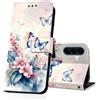 DiaryTown Cover per Samsung Galaxy A57 5G Custodia in PU Pelle a Libro Motivo Flip Caso Magnetica Portafoglio RFID Carta Slot Antiurto Protettiva Cover per Galaxy A57 5G - Fiore Rosa Farfalla Blu