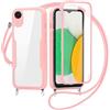 FERLAN Cover per Samsung Galaxy A03 Core con Cordino, 360 Gradi Antiurto Custodia con Protezione Schermo Integrata Trasparente Rugged TPU Bumper Doppia Protettiva Cover per Samsung Galaxy A03 Core -Rosa