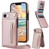Fofvccv Cover per Apple iPhone 17e con Cordino - ZP Rosa | Custodia A Libro In Pelle Flip Cerniera con Porta Carte Magnetica Supporto Blocco RFID Custodia Portafoglio per iPhone 16e