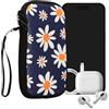 kwmobile Custodia in neoprene con zip per smartphone M - 5,5 - Astuccio portacellulare a sacchetto con cerniera - Borsa verticale - Margheritine blu/bianco/giallo