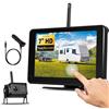 SIXWIN Kit Telecamere Retromarcia Wireless con Touchscreen Monitor 7 Pollici,1 HD Telecamere con Visione Notturna, Impermeabile IP68, Registrazione a Loop, BSD per Camion, Camper,Auto, Bus, 12V-24V