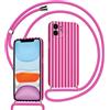 Kueqeay Custodia con Cordino per iPhone 11 Silicone Bumper Cover Ragazze Summer Motivo Striped Righe Cute Design Viola rosato con Laccio Collana Protettivo Case Regolabile Cellulare Girocollo, 05