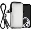 kwmobile Custodia in Neoprene con Zip per Smartphone - Portacellulare a Tracolla - Porta Cellulare da Collo Universale - Borsa Cover Telefono argento metallizzato