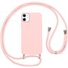 Vauki Custodia per iPhone 12 Mini Cover con Cordino,Rosa Silicone Antiurto TPU Morbido Case Corda Collana Necklace Regolabile Stylish con Catena Ultra Sottile Cover per iPhone 12 Mini,Rosa