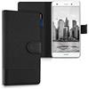 kwmobile Custodia Compatibile con Huawei P8 Lite (2015) Cover Portafoglio - Case Chiusura Magnetica Portacarte Tessuto Similpelle antracite/nero