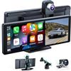 Anastasiayoo Audio Portatile Per Auto, 10.26 Schermo Carplay,car play per auto android con doppia telecamera anteriore + posteriore 4K 1080P, riproduzione car play wireless con Mirror Link/S-iri/AUX/64G TF