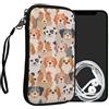 kwmobile Custodia in neoprene con zip per smartphone M - 5,5 - Astuccio portacellulare a sacchetto con cerniera - Borsa verticale - Cani bianco/marrone chiaro/grigio