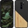 kwmobile Cover Compatibile con Xiaomi Redmi Note 8 Pro - Custodia in Fibra di Carbonio e Legno - Bumper Anti Urto - Back Protection marrone chiaro/nero