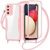 FERLAN Cover per Samsung Galaxy A02S (164.2)/A03S con Cordino, 360 Gradi Antiurto Custodia con Protezione Schermo Integrata Trasparente Rugged TPU Bumper Doppia Protettiva Cover per Galaxy A02S/A03S -Rosa