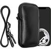 kwmobile Custodia in Neoprene con Zip per Smartphone - Portacellulare a Tracolla - Porta Cellulare da Collo Universale - Borsa Cover Telefono nero metallizzato
