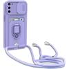 Dllatui Cover Compatibile con Samsung Galaxy A02S/A03S[Phone: 164.2 mm, 6.5''], Cover con Cordino Tracolla, Slidable Fotocamera Protezione Custodia,Supporto,Slot Schede, Silicone Case (Porpora)