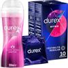 Durex Sync Preservativi Uomo Lattice Naturale Trasparenti Extra Lubrificati Easy-On Rilievi Stimolanti 20 Profilattici + Gel Massage 2in1 Lubrificante Intimo Lenitivo Aloe Vera a Base Acquosa 200ml