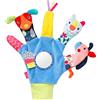 Fehn Guanto da gioco Color Friends - da afferrare e produrre rumori, con sonaglio e squeaker - Burattino per bambini da 0+ mesi