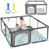 Dripex Box per Bambini Recinto Neonato - 124 x 124 cm Rete Traspirante Tessuto Oxford 210D, 2 Anelli di Gioco, Grigio Scuro