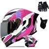 SONGDIQI Casco Modulare Moto, Integrale con Doppia Visiera Parasole, Omologato DOT/ECE per Uomo Donne(C5,M(55~56CM))