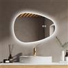 EMKE Specchio da bagno con illuminazione, asimmetrico, 60 x 45 cm, con interruttore touch, 3 colori di luce dimmerabili, antiappannamento, IP44, a risparmio energetico