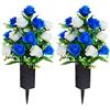 LVXINLI Set di 2 fiori artificiali per cimitero con vaso, bellissime composizioni per lapidi, fiori commemorativi, vaso in plastica nera con foro di drenaggio, lunghe punte, commemorazioni all'aperto