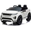 EGLEMTEK Auto Elettrica Bambini Range Rover Evoque 12V con Licenza Ufficiale Ruote in Gomma EVA Sedile in Pelle Cintura 5 Punti Telecomando 2.4GHz Luci LED Bluetooth MP3 USB Tappetini Inclusi (Bianco)