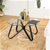 FurnitureR Chabudai, Tavolino rotondo minimalista in vetro temperato, con bordi arrotondati lisci, tavolino in metallo per casa, soggiorno, patio, giardino, 80 x 80 x 40 cm
