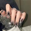 Auriselle 24 pezzi 12 misure Set di unghie finte da applicare Design nero con sfumatura Motivo stella-luna Unghie forma di bara finte da applicare lunghe artificiali Feste Donne, Nero