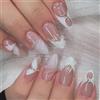 Auriselle 24 Pezzi Press on Nails Unghie Finte Adesive, Unghie Artificiali, Francese 3D Fiori Mandorla Lucide Full Cover per Donne e Ragazze, con Gel Morbido, Facile da Applicare, Rosa