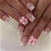 CharmBurst 24 pezzi di unghie finte press-on medie e lunghe, unghie finte quadrate francesi con strass e fiocchi, unghie adesive rosa, unghie artificiali adesive
