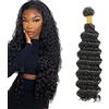 Zeslaerr #1B Parrucca di capelli veri, colore nero naturale, onda profonda, extension di capelli umani, non processate, brasiliane vergine fasci di capelli umani morbidi e setosi per donne 20 pollici