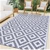 smiry Tappeto da giardino impermeabile, resistente ai raggi UV, reversibile, in plastica, per balcone, campeggio, picnic, cortile, 270 x 360 cm, grigio e bianco