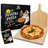 Domera gusto italiano Domera-Pietra Refrattaria per Pizza in Forno e Barbecue in Cordierite+Pala in Betulla -Fino a 900°- Cottura Perfetta per Pizza Pane Focacce - 38x30 cm