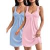 Ekouaer Confezione da 2 Camicie da Notte Donna in Pizzo Scollo a V Lingerie Sexy Sottoveste Corto Estiva Blu+Rosa L