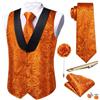 Barry.Wang - Set da uomo con gilet, sciarpa in seta paisley, cravatta e scialle con collo a U, 6 pezzi, per smoking e abito da sposa, vestibilità S-3XL, Arancione, XL