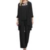 Goolecrimp Tuta da Donna Set 3 Pezzi in Chiffon da Donna Incluso Canotta 7 Maniche Cardigan Pantaloni Lunghi Abito da Sposa Mamma Donna Elegante Pantaloni in Pizzo a Girocollo (Nero,XL)