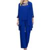 Goolecrimp Tuta Da Donna Set 3 Pezzi In Chiffon Incluso Canotta 7 Maniche Cardigan Pantaloni Lunghi Abito Da Sposa Mamma Donna Elegante Pantaloni In Pizzo A Girocollo Blu 4XL