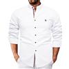 Generico Camice Lino Uomo Coreana Lunghe con Bottoni Business, Colletto in Piedi, Casual e alla, in Cotone e Lino Tinta Unita (White, S)