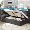DICTAC Letto Imbottito 90x200 con Contenitore Idraulico, LED RGB e Ricarica USB