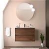 Inbagno Mobile bagno sospeso 80 cm noce maya con lavabo in ceramica ad incasso, 2 cassetti con chiusura soft-close, GAYA