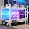 Wyibwy Letto a soppalco 140x200cm con luci LED 6 armadietto,metallo letto a castello matrimoniale con Sicurezza garantita,struttura letto in ferro per ado,letto castello per bambini,senza materasso(Bianco)