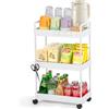 FoiiLiio Carrello Cucina a 3 Ripiani,Carrellino con Ruote Portatutto,Carrello Scorrevole,Organizzatore di Stoccaggio Carrello,Portaoggetti Multifunzionale per Bagno,Ufficio,Bianca