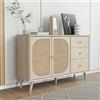 Sweiko - Cassettiera/credenza in stile contemporaneo con 2 ante e 3 cassetti, rattan, mobile porta TV, in legno, multiuso, per corridoio, camera da letto, soggiorno, sala da pranzo