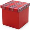 INTRECCI Pouf Contenitore, Puffo per Sedersi, Pouf Poggiapiedi, in Ecopelle, Quadrato, 38x38x38 cm, Imbottito, Versatile, Facile da Pulire. Colore: Tartan Scozzese