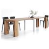 Mobili Fiver, Tavolo Consolle Allungabile con Porta Allunghe Evolution, 45(305) x80, Rovere Rustico, fino a 12 posti, Consolle da Corridoio, Ingresso, Soggiorno, Made in Italy