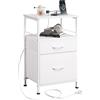 WLIVE Comodino con funzione di ricarica, tavolino con 2 porte USB e 2 prese, 3 ripiani, comodino per camera da letto, soggiorno, ufficio (bianco)