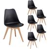 JZGORC Set di 6 sedie da cucina in stile nordico, Gambe in plastica color kaki, sedili imbottiti in similpelle, Adatte per Sala da Pranzo, Soggiorno, Cucina, Camera da Letto-Nero